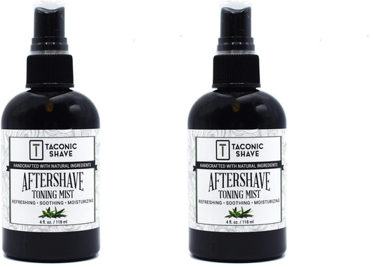 Taconic Shave all natural aftershave bottle closeup for soothing hydration after shaving.