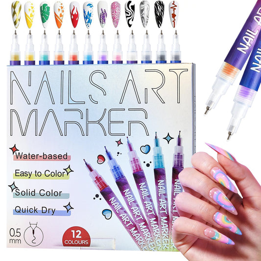 TAEERY 12-colors nail art markers set with vibrant swatches and bold lines