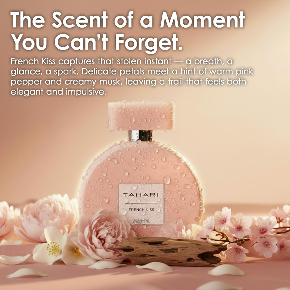 TAHARI French Kiss bottle on shelf, versatile fragrance for day to night wear.