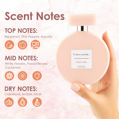 TAHARI French Kiss spray in action delivering seductive fruity-floral notes for evenings.
