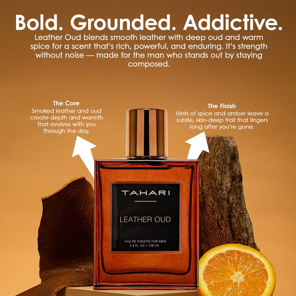 TAHARI Leather Oud gift set packaging, ideal for a distinguished man