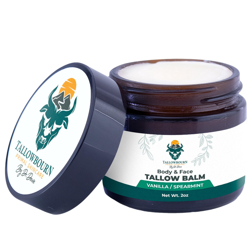 Tallowbourn Beef Tallow Balm jar for face and body provides rich hydration.
