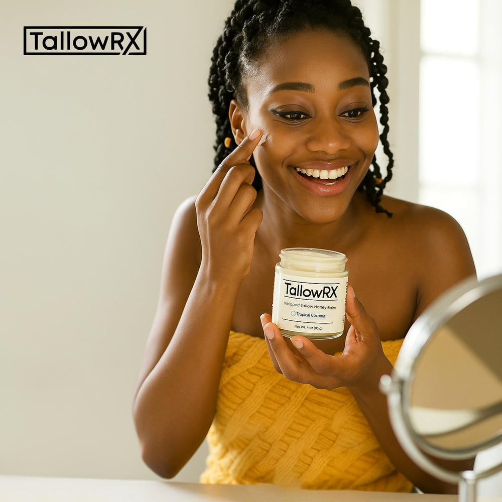 TALLOWRX smoothing balm aiding sensitive skin without harsh additives.