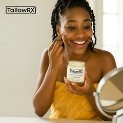 TALLOWRX smoothing balm aiding sensitive skin without harsh additives.
