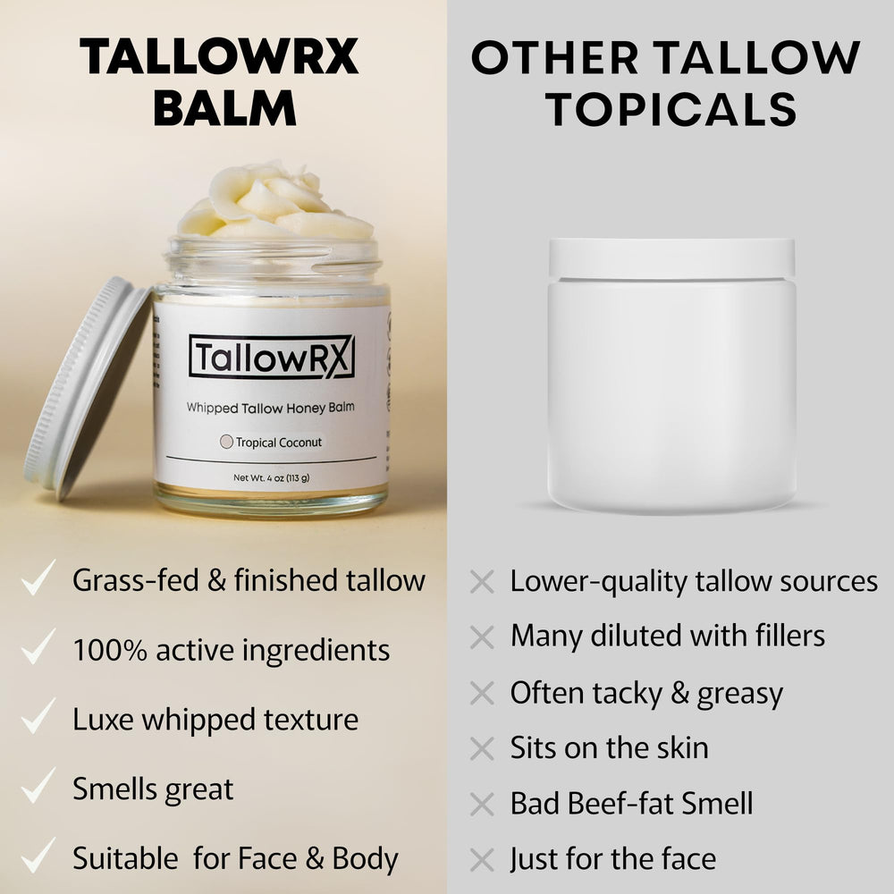 TALLOWRX vanilla-scented moisturizer applied for smooth, non-greasy finish.