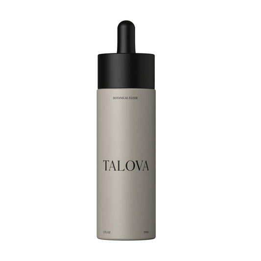 Talova Botanical Elixir bottle: premium facial oil for daily hydration and balance.
