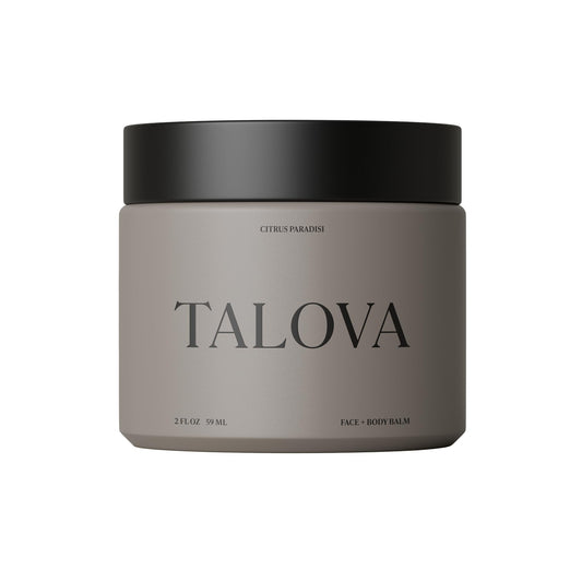 TALOVA face and body balm tube close-up for daily nourishment and hydration