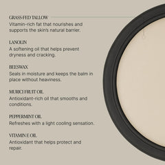 TALOVA peppermint lip balm closeup highlights rich tallow texture for nourishment