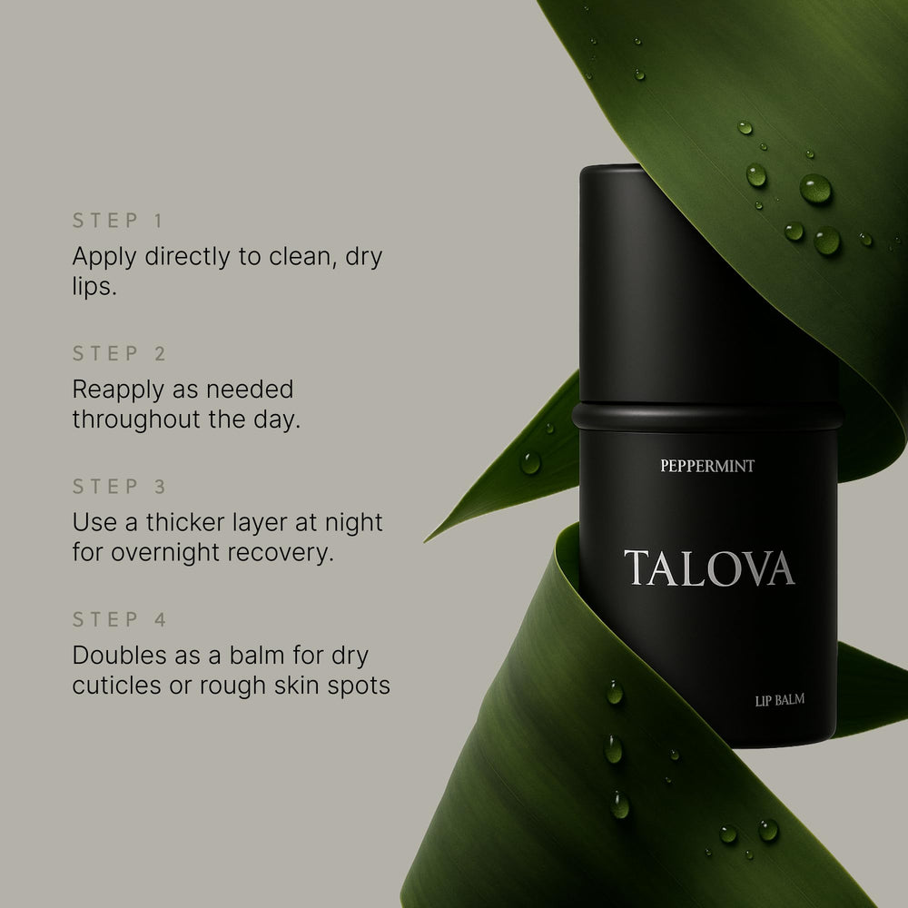 TALOVA peppermint lip balm night routine tin demonstrates overnight nourishment