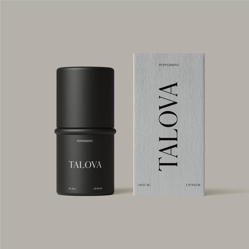 TALOVA peppermint lip balm tin ready for travel, compact lip care
