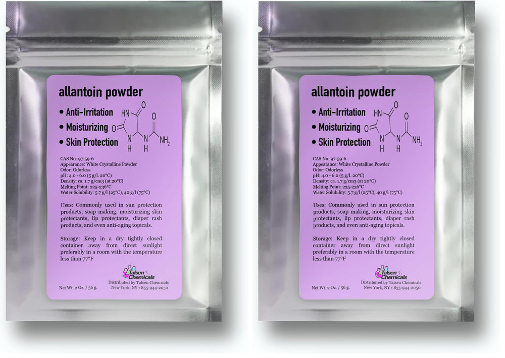 Talsen Allantoin powder jar close-up, smooth texture for DIY skin care.