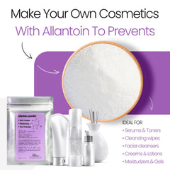 Cream-making setup with allantoin powder to hydrate skin.