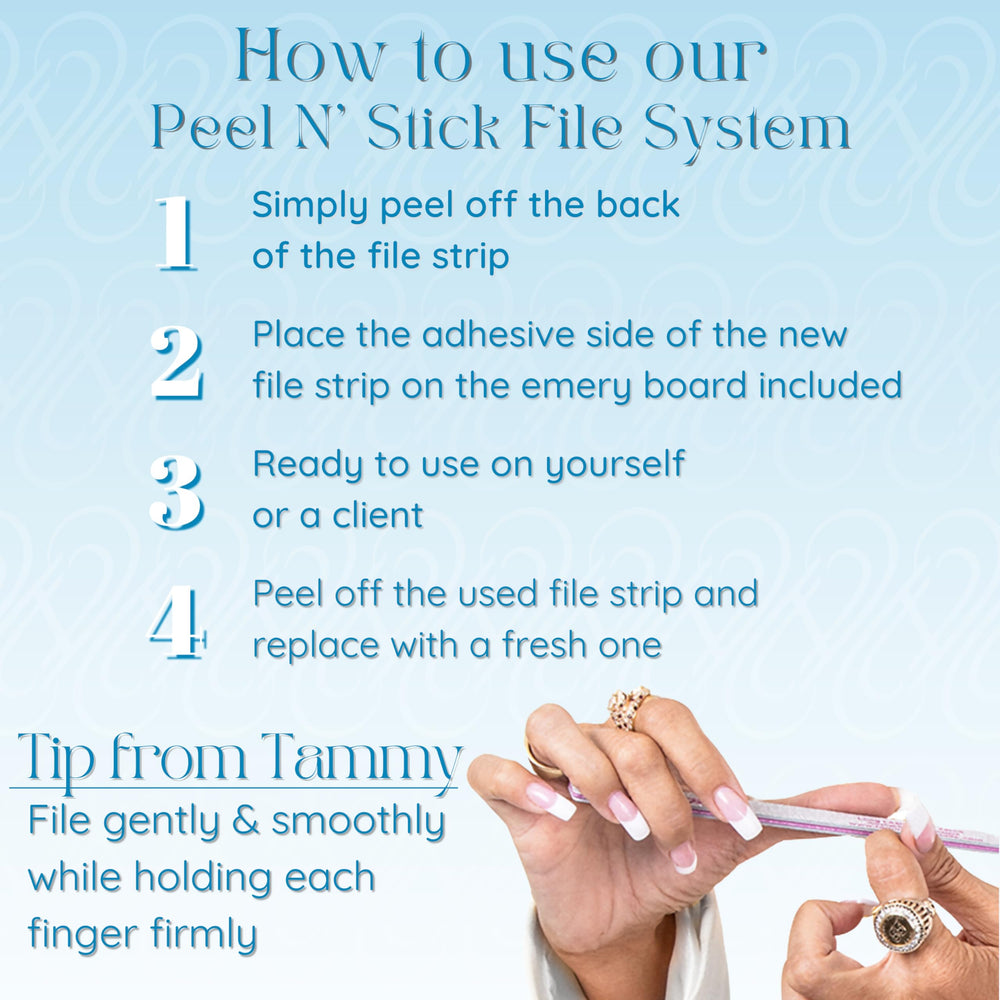 Tammy Taylor peel n stick nail files offering refill strips for easy maintenance
