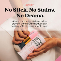 Tan Fan translucent talc-free powder applied on skin after tanning