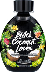 Tanning Paradise Black Coconut Love Lotion bottle, ultra-hydrating with coconut oils for smooth, moisturized skin.
