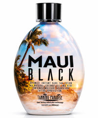 Tanning Paradise Maui Black tanning lotion bottle for quick, even instant-dark color.