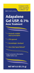 TARO Adapalene gel packaging box highlights paraben-free, dermatologist-trusted acne care