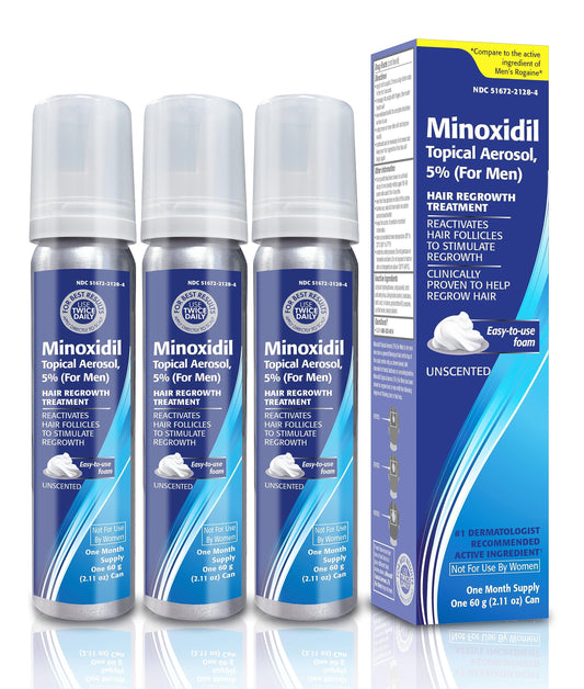 TARO Minoxidil 5% foam bottle for easy daily application.