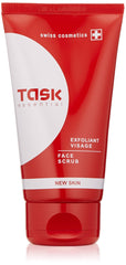 Task Essential New Skin Scrubbing Gel packaging shows premium branding for a gentle exfoliation routine.