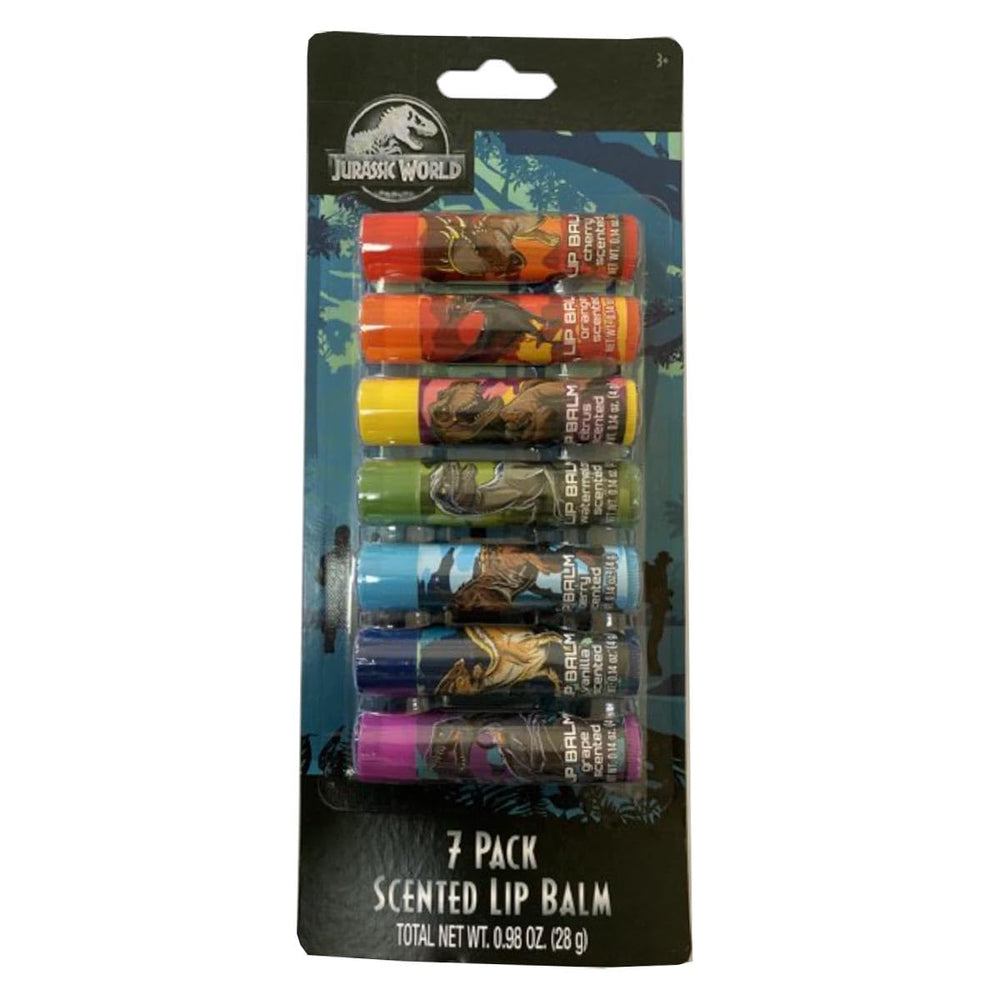 Taste Beauty Jurassic World lip balms in colorful dinosaur-themed tubes offer on-the-go moisture.
