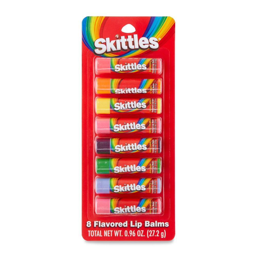 Taste Beauty Skittle Lip Balms 8-pack image shows colorful tubes for easy stocking stuffers.