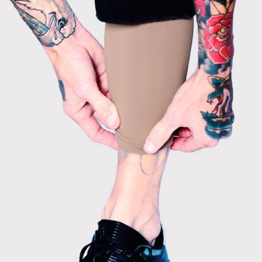 Tat2X Ink Armor calf sleeve hides a tattoo for professional settings.