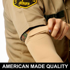 Tat2X Ink Armor forearm 6 inch logo-free design hides tattoos at work.