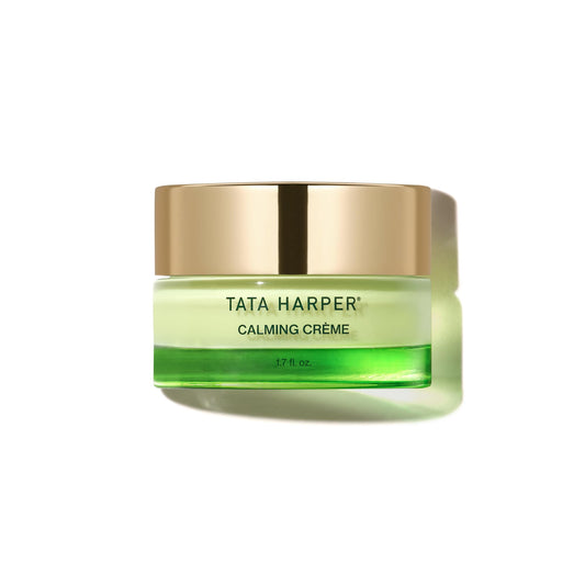 Tata Harper Calming Crème jar demonstrates a rich, soothing moisturizer for sensitive skin.