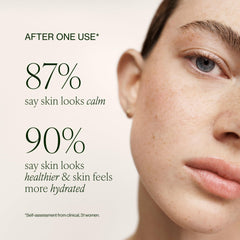 Neck application illustrates a delicate, non-irritating layer for sensitive skin.