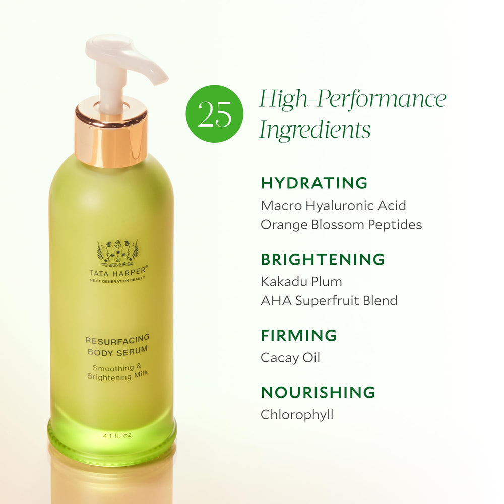 Tata Harper Resurfacing Body Serum texture close-up suggests lightweight, fast absorption.