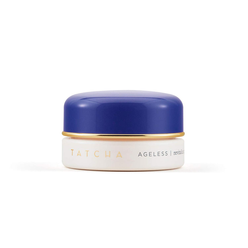 TATCHA Ageless Eye Cream bottle close-up highlighting velvety texture for hydration.