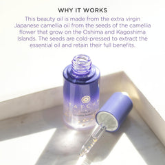 TATCHA Gold Camellia Oil on the face provides smooth hydration and gentle radiance.