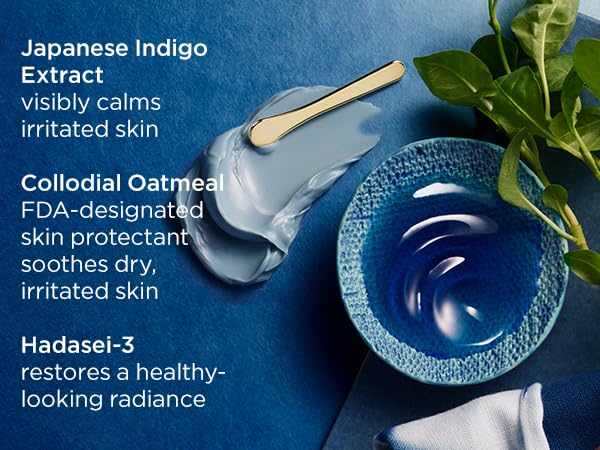 TATCHA Indigo Calming Cream applied to back of hand for easy testing.