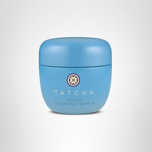 TATCHA Indigo Overnight Repair box packaging highlights 50 ml size for travel or home use.