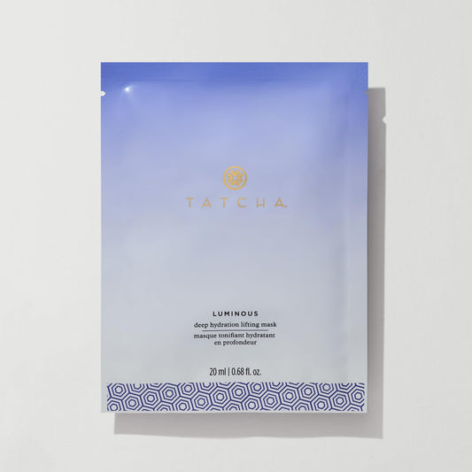 TATCHA Luminous Deep Hydration Mask application showing instant moisture and glow.