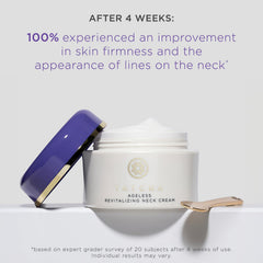 TATCHA Revitalizing Neck Cream packaging highlighting antioxidants and nourishing formula.