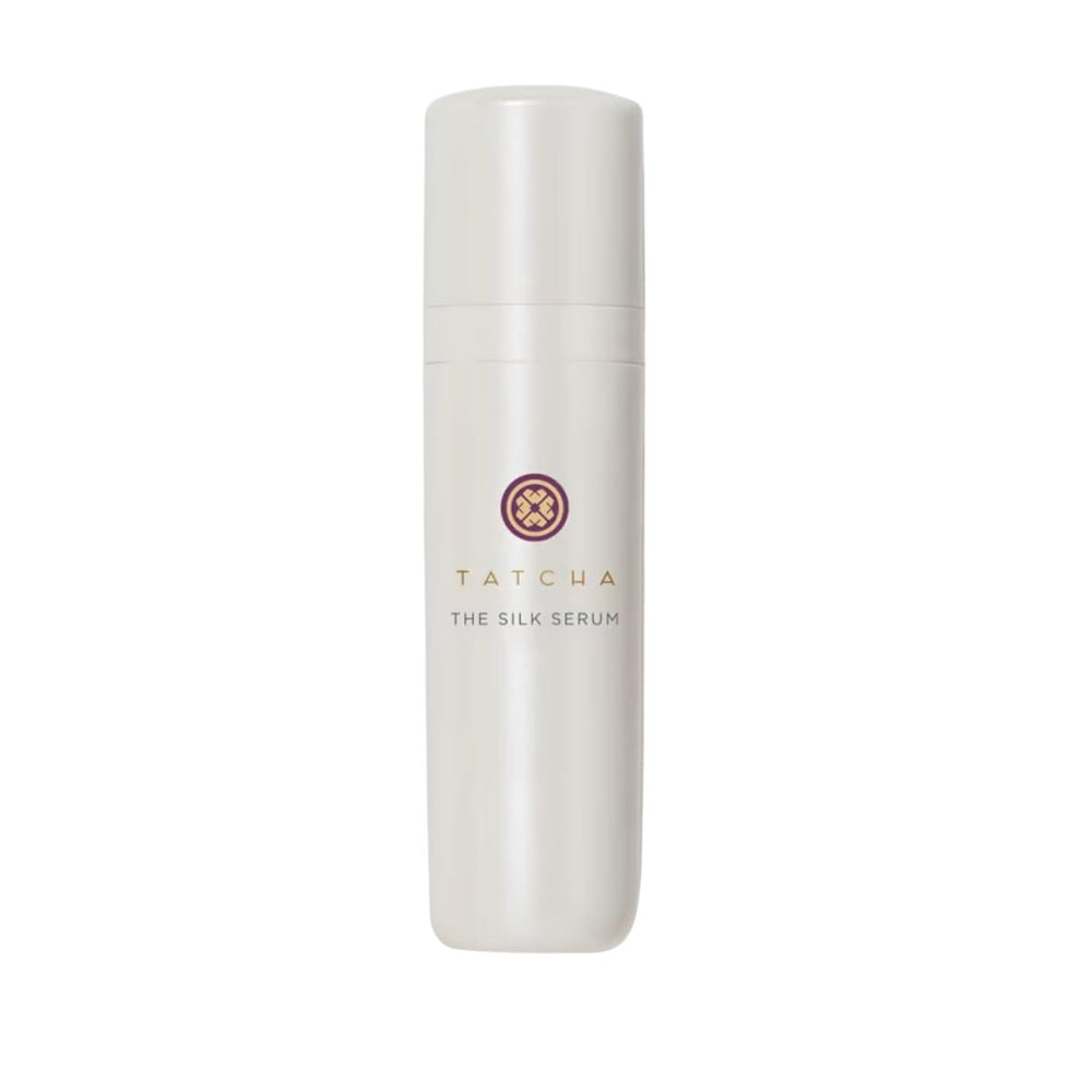 Tatcha Silk Serum bottle close-up showing silky texture and wrinkle-smoothing potential.