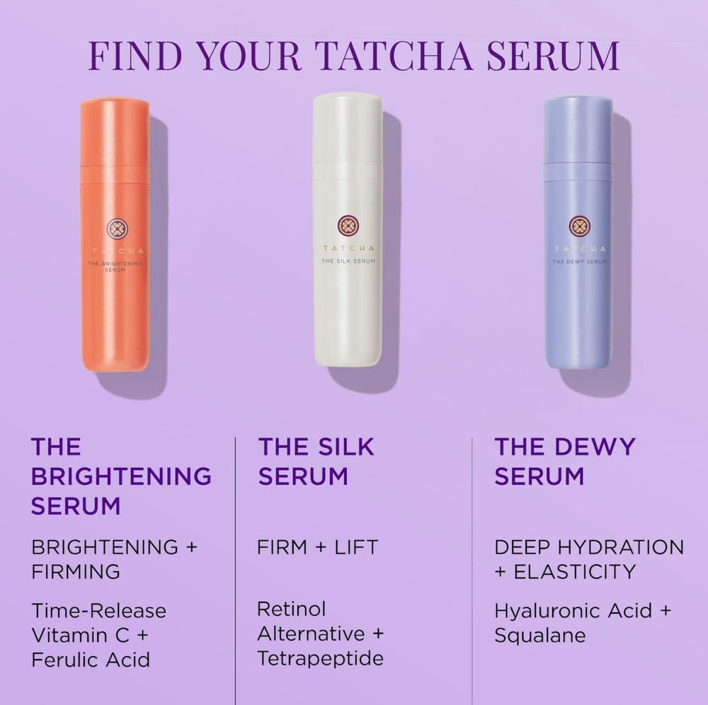 Tatcha Silk Serum packaging box and branding for premium skincare.