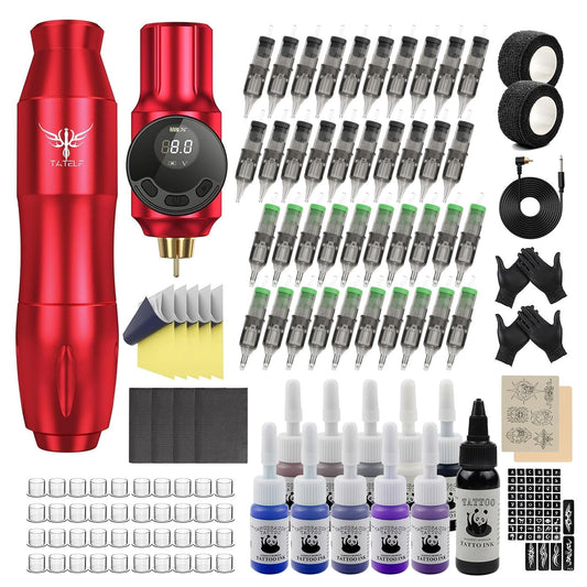 TATELF tattoo gun starter kit wireless setup seen in a hand-held profile for easy mobility and control