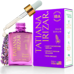 Tatiana Irizar Density Builder bottle showing sleek USA-made serum packaging for thinning hair.