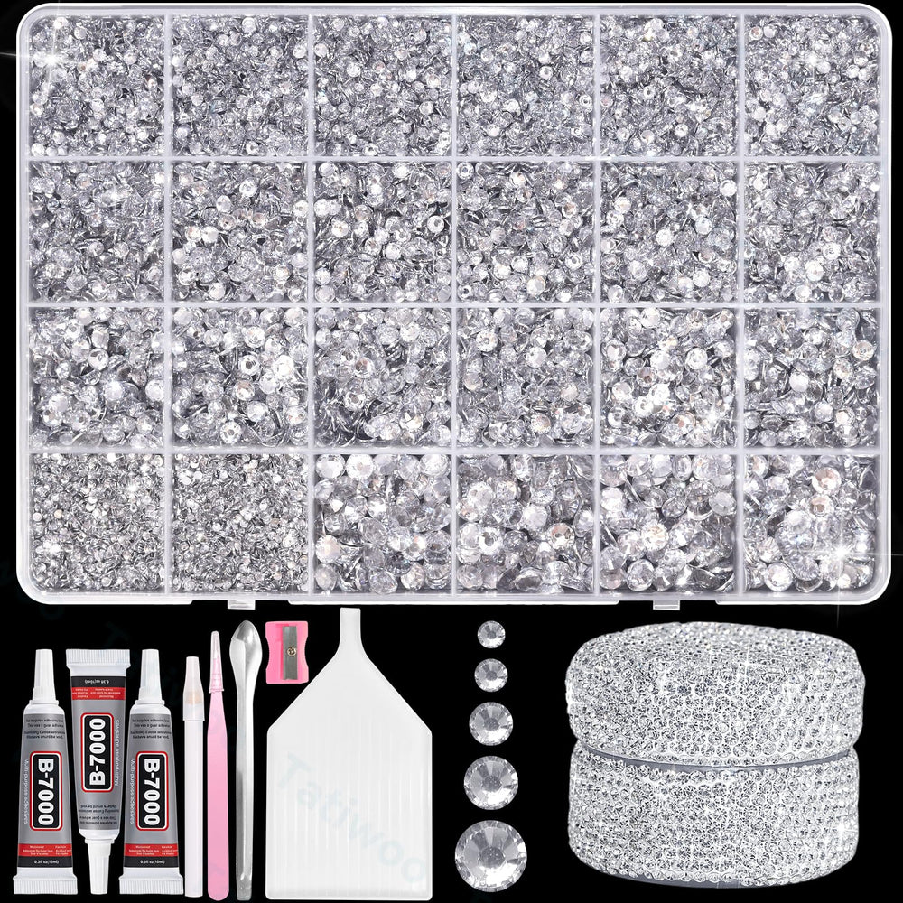 Tatiwoo 20000Pcs rhinestones with flatback silver white crystal shine for crafts