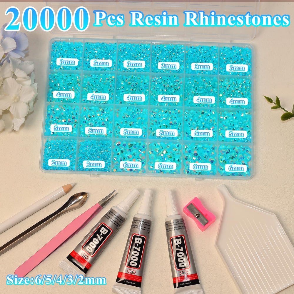 Tatiwoo blue AB rhinestones in 2–6mm sizes for detail or bold accents
