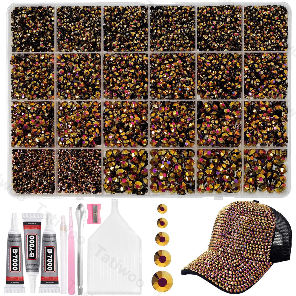 Tatiwoo gold-black flatback rhinestones with AB coating sparkle for vibrant crafts