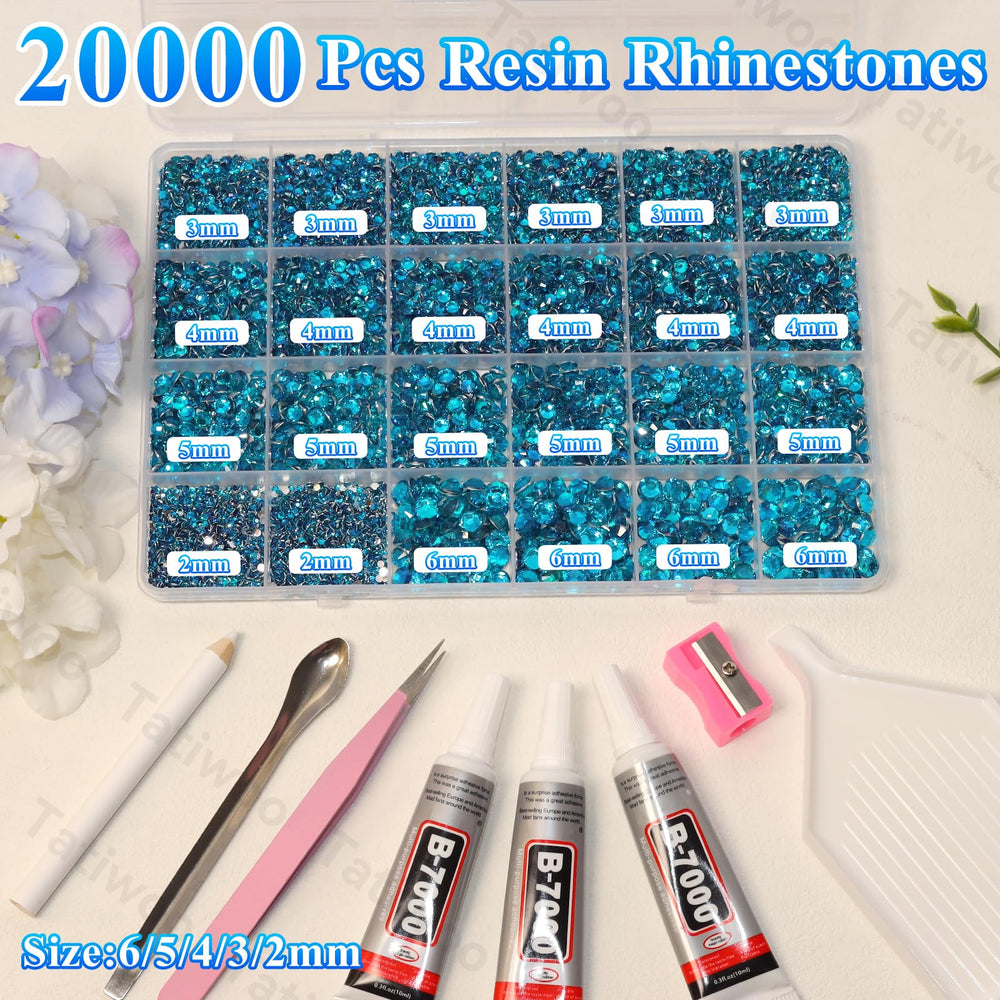 Tatiwoo peacock blue rhinestones 2–6mm ideal for precise detailing.