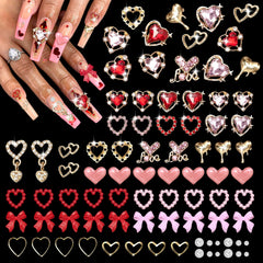Tatiwoo valentines heart-bow nail charms provide glamorous 3D depth.