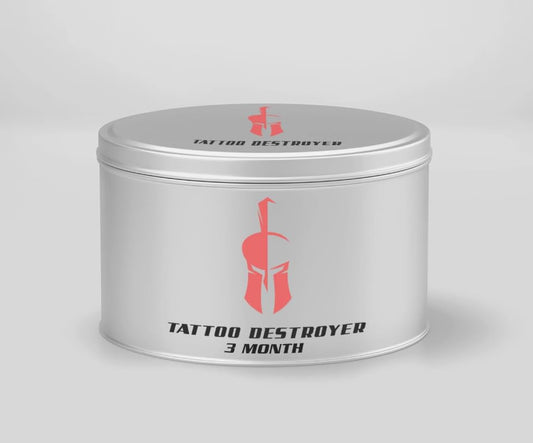Tattoo Destroyer cream tube close-up for easy at-home application.