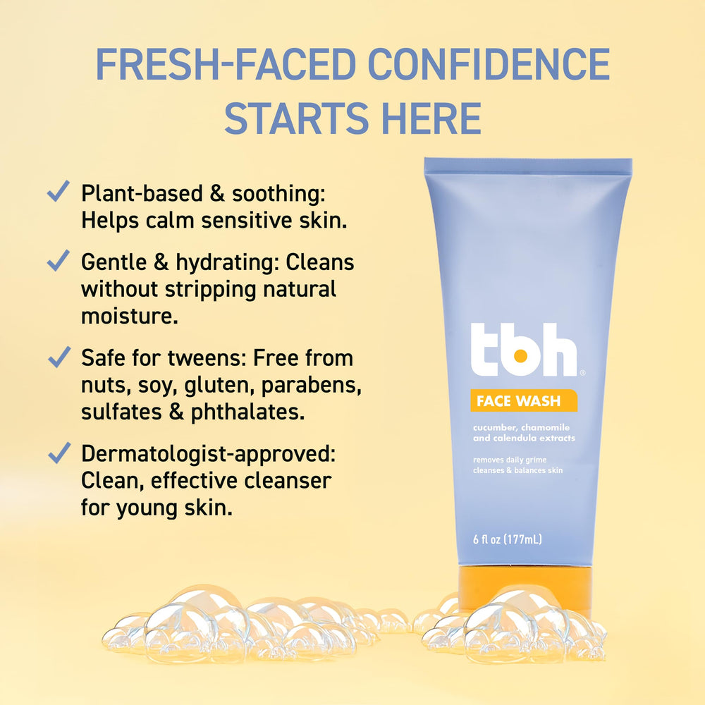 TBH Kids Gentle Gel Face Wash on skin showing soft, balanced hydration
