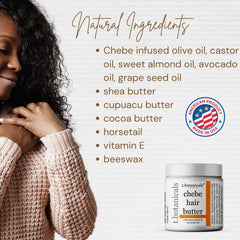 t.botanicals Chebe oil and butter in use for leave-in moisture and scalp protection.