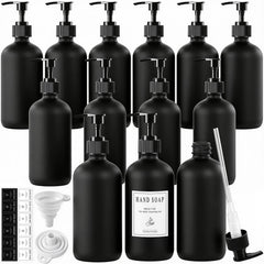 TBWIND 12-pack 16oz glass dispenser bottles organized for bathroom or kitchen use
