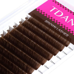 TDANCE brown mega-volume lashes tray view with varied lengths.